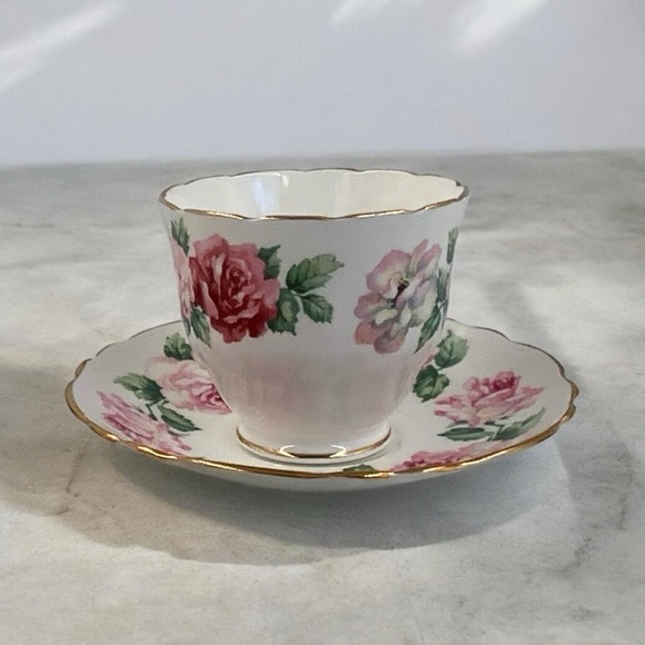 Vintage Crown Staffordshire England Teacup & Saucer, Tiffany Rose Bone China - Picture 6 of 8